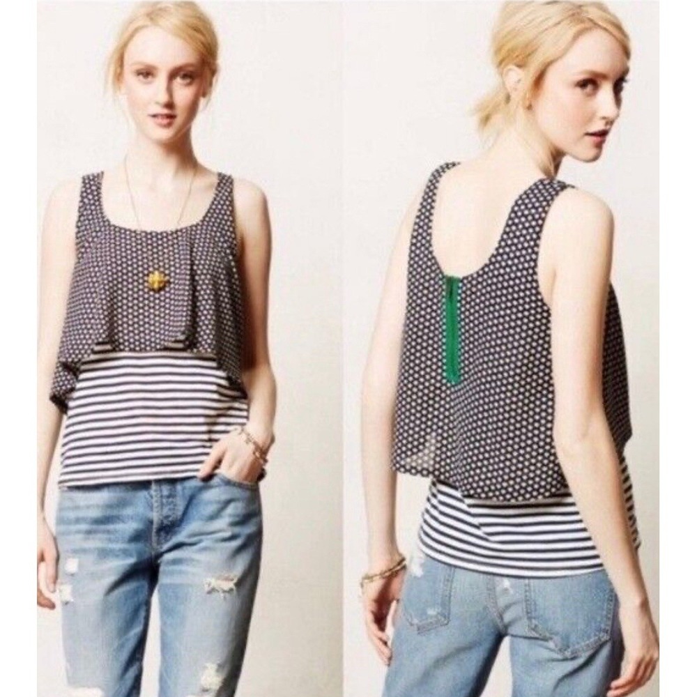 ANTHROPOLOGIE Meadow Rue Floral Stripe Layered Tank Top Zipper Back Size‎ XS